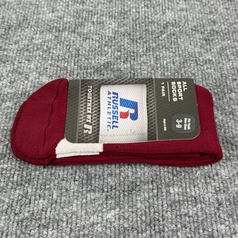 Russell Athletic Socks Youth Size‎ 3-9 All Sport Maroon White USA Made New